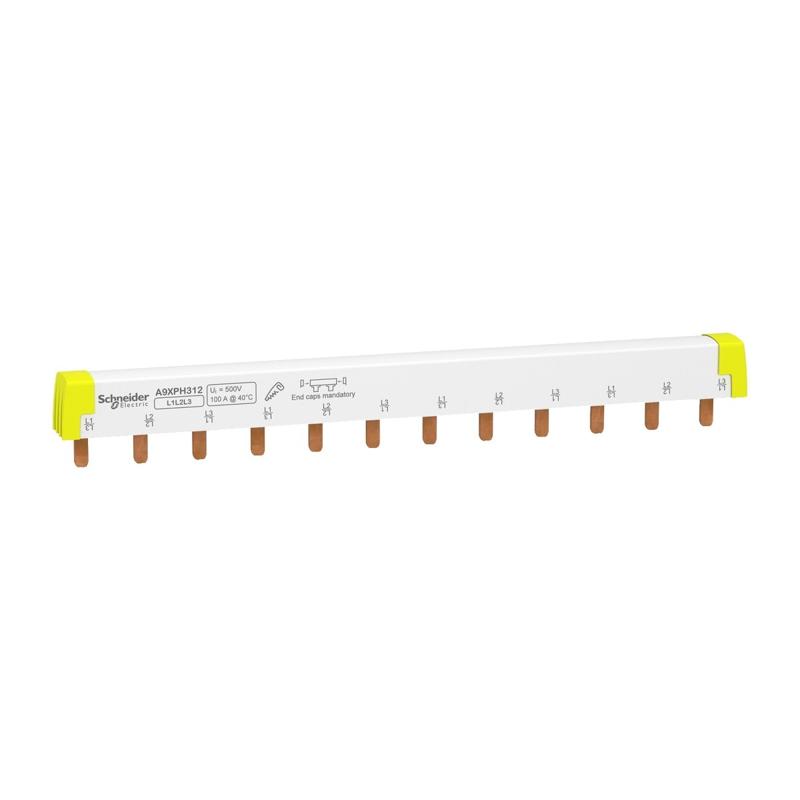 Schneider Electric Acti9 - comb busbar - 3L - 18 mm pitch - 12 modules - 100A, manufacturer catalog image