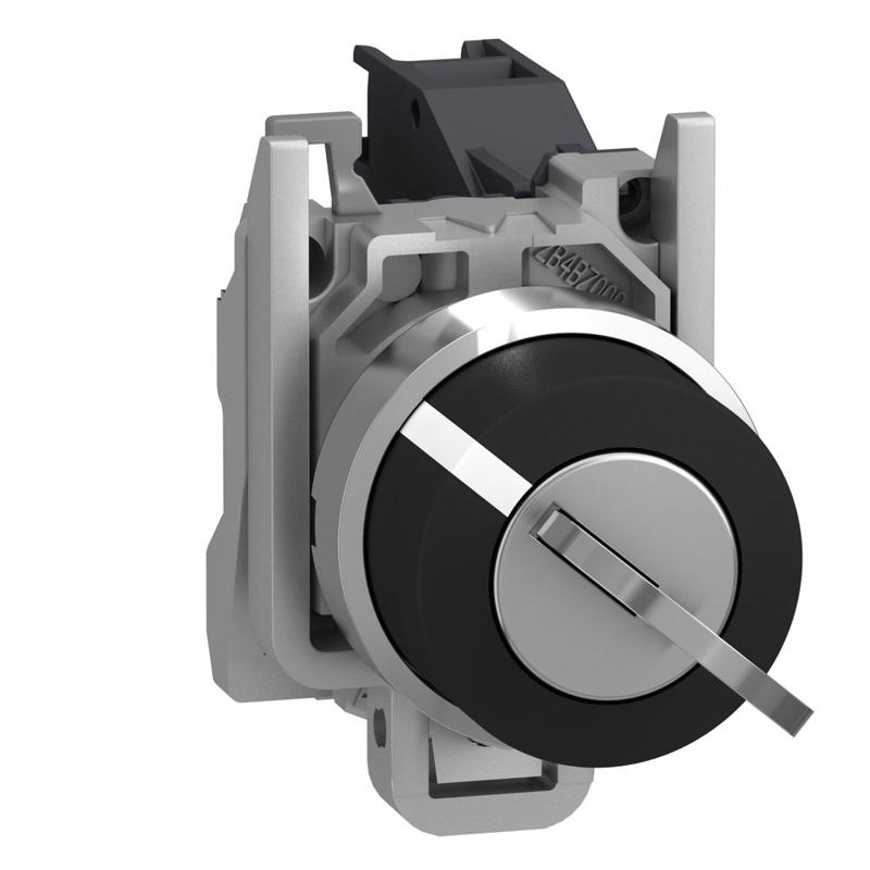 Schneider Electric Key switch selector, metal, black, Ø22, key n°455, 2 positions, stay put, 1 NO, manufacturer catalog image