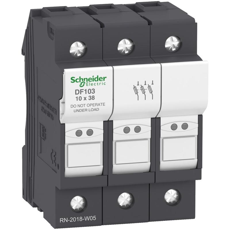 Schneider Electric Fuse carrier TeSys DF, 3P 32A, fuse size 10x38 mm, manufacturer catalog image