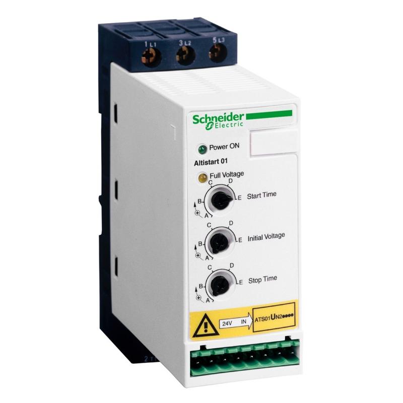 Schneider Electric soft starter for asynchronous motor, Altistart 01, ATS01, 12A, 380 to 415V, 5.5kW, manufacturer catalog image