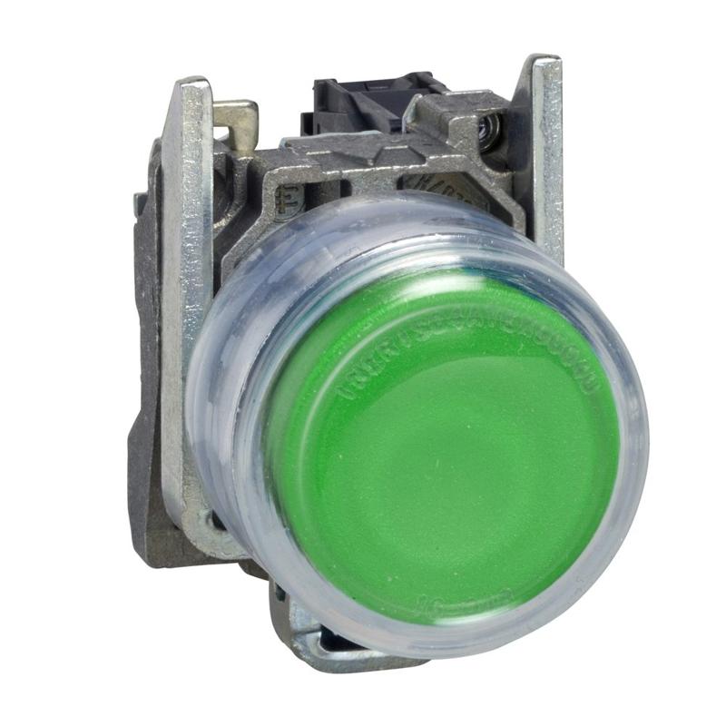 Schneider Electric Push button, metal, projecting, green, Ø22, spring return, booted, unmarked, 1 NO, manufacturer catalog image