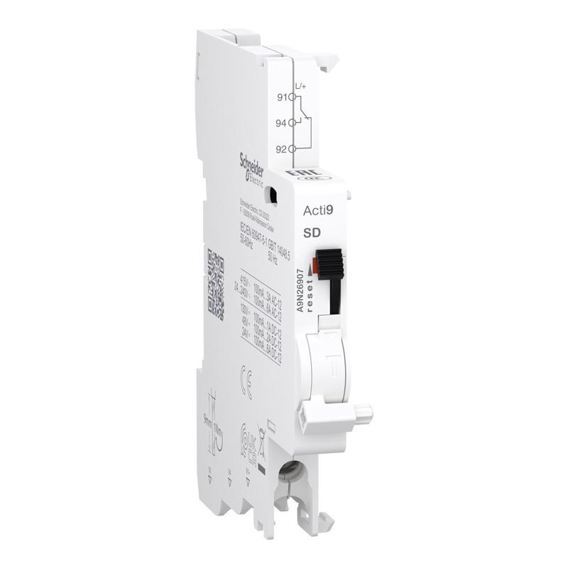 Schneider Electric Auxiliary contact, Acti9 A9N, SD, 1 C/O, 100mA to 6A, 24-415 VAC, 24-130 VDC, bottom connection, manufacturer catalog image
