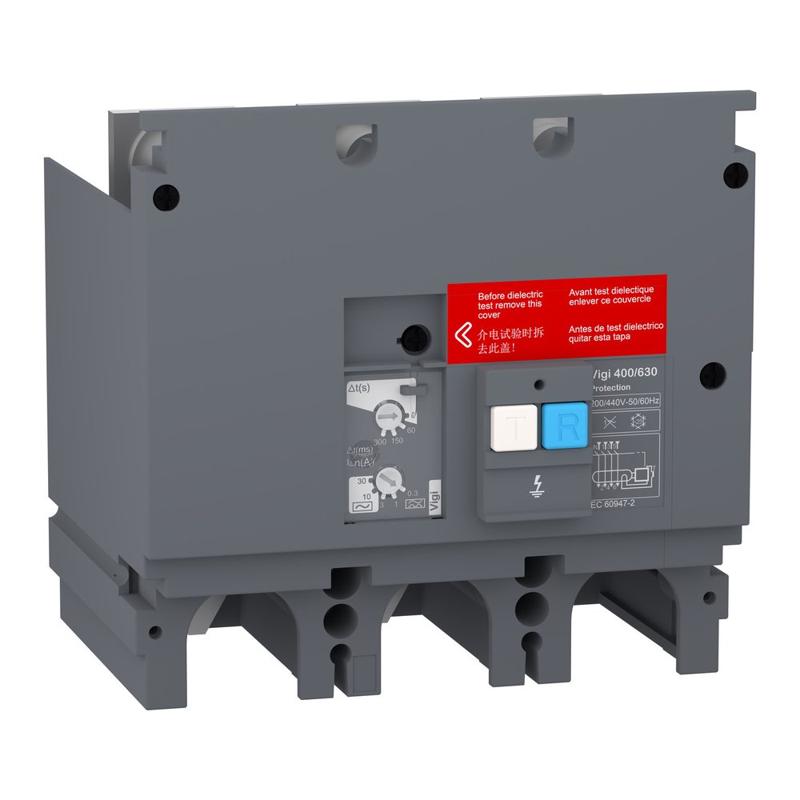 Schneider Electric Earth-leakage add-on protection module, EasyPact CVS 400/630, 200VAC to 440VAC, 30mA to 30A, 3 poles, manufacturer catalog image