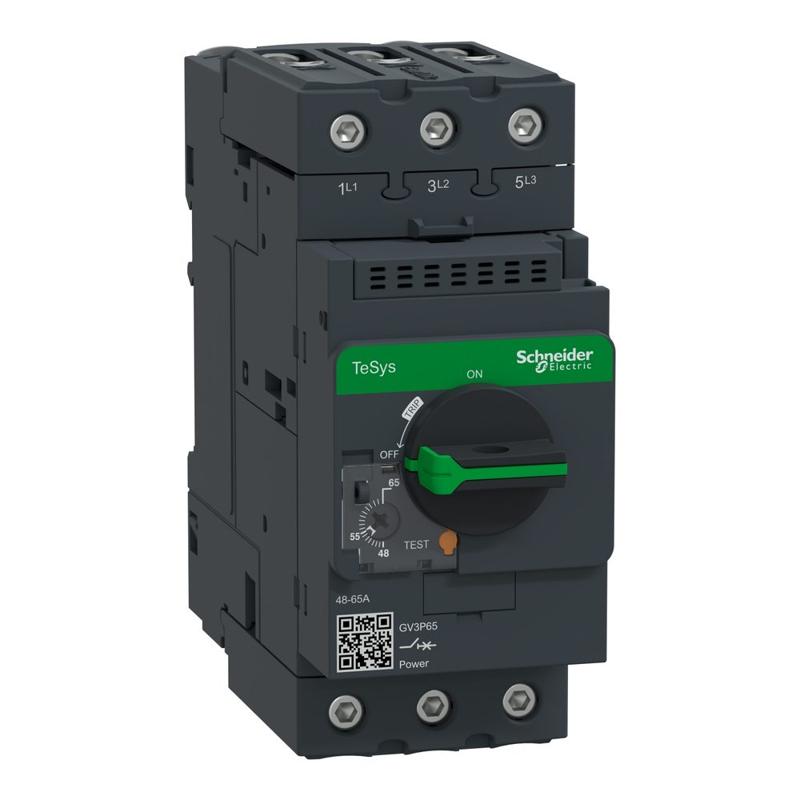 Schneider Electric Motor circuit breaker, TeSys GV3, 3P, 48-65 A, thermal magnetic, EverLink terminals, manufacturer catalog image