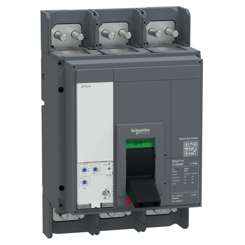 Schneider Electric circuit breaker, EasyPact CVS, 800A, 36kA, 3P3D, 415V AC, manufacturer catalog image