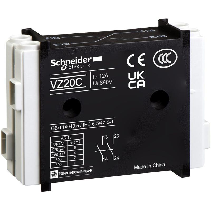 Schneider Electric Auxiliary contact block,TeSys Control,1 NO + 1 NO,for V02-V6, manufacturer catalog image