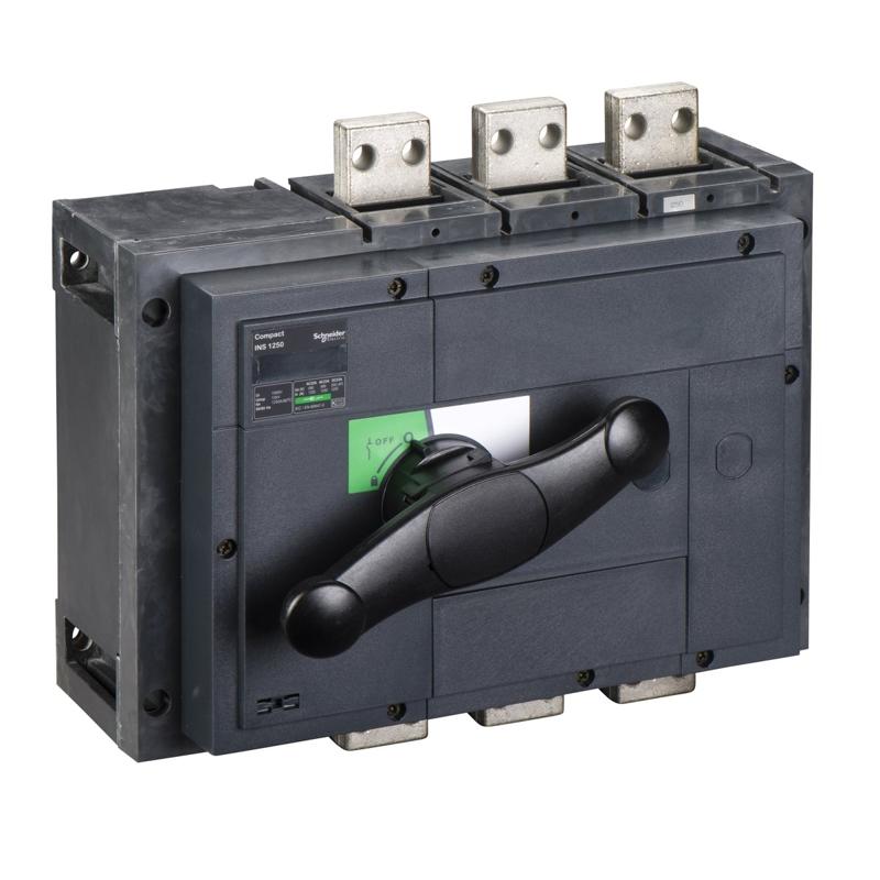 Schneider Electric switch disconnector, Compact INS1250 , 1250 A, standard version with black rotary handle, 3 poles, manufacturer catalog image