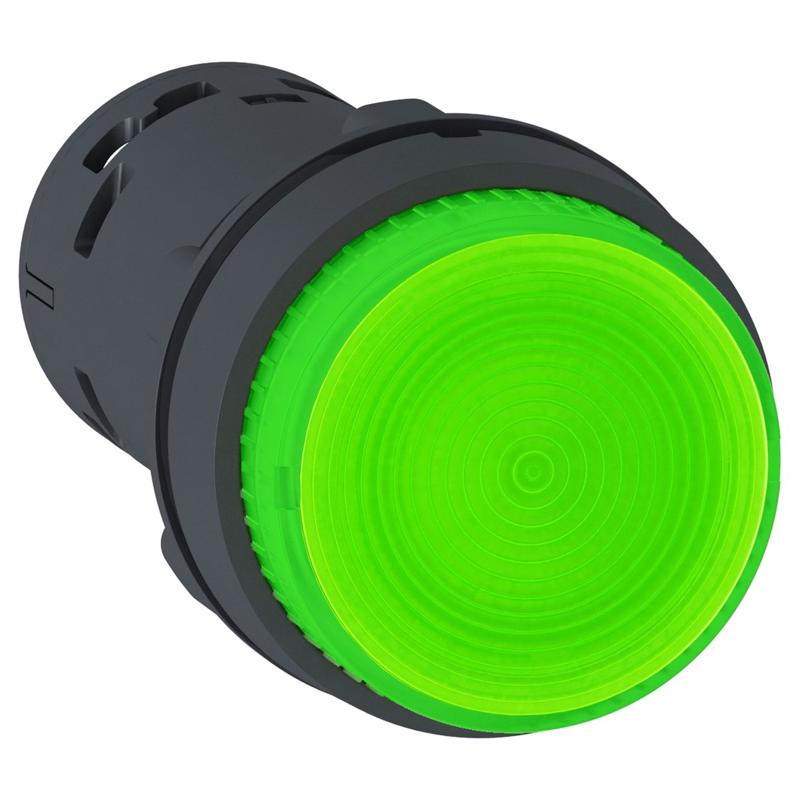 Schneider Electric Illuminated push button, Harmony XB7, green projecting, 22mm, spring return, 1NO, 230V, manufacturer catalog image