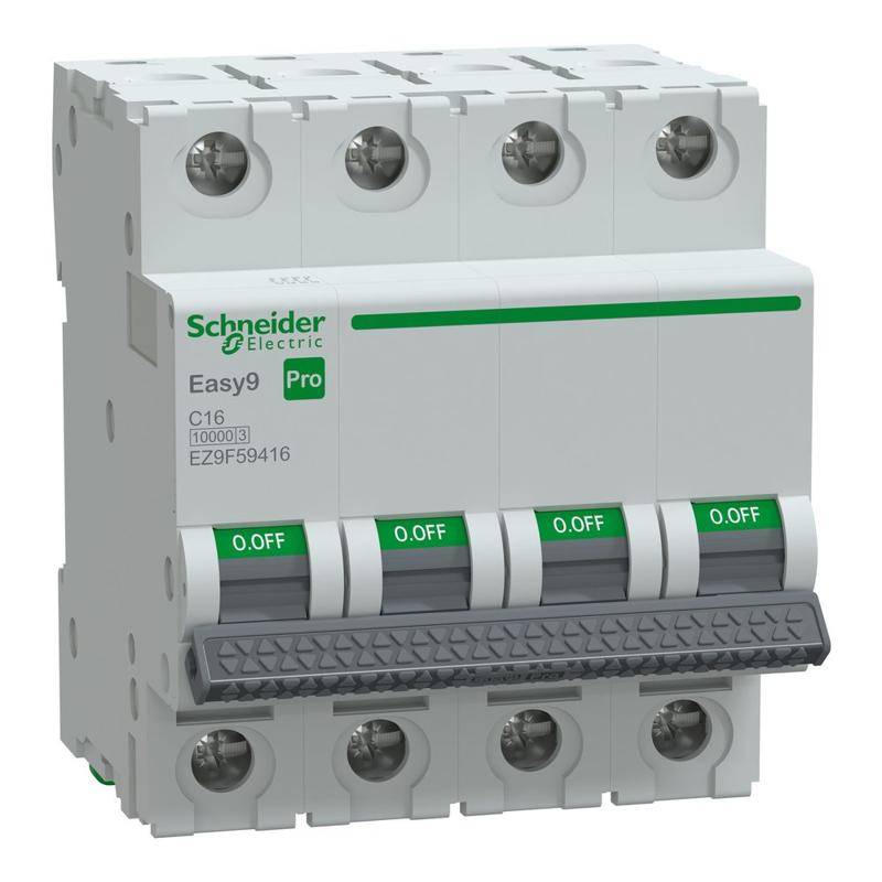 Schneider Electric Miniature Circuit Breaker(MCB), Easy9 Pro, 4P, 16A, C curve, 10000A(IEC/EN 60898-1), 10kA(IEC/EN 60947-2), manufacturer catalog image
