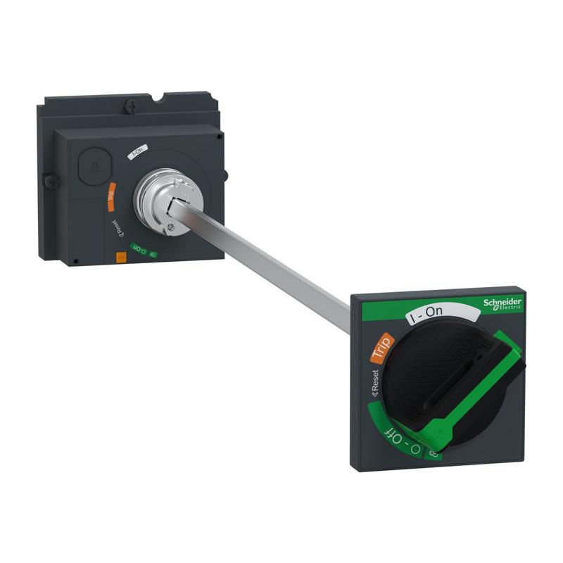 Schneider Electric Extended rotary handle, ComPacT NSX100/160/250, black handle, shaft length 185mm to 600mm, IP55, manufacturer catalog image