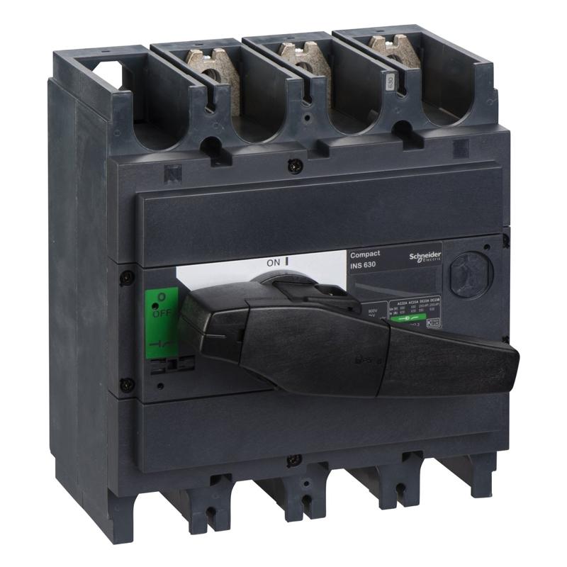Schneider Electric switch disconnector, Compact INS630 , 630 A, standard version with black rotary handle, 3 poles, manufacturer catalog image