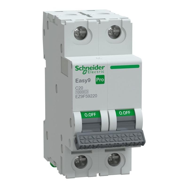 Schneider Electric Miniature Circuit Breaker(MCB), Easy9 Pro, 2P, 20A, C curve, 10000A(IEC/EN 60898-1), 10kA(IEC/EN 60947-2), manufacturer catalog image