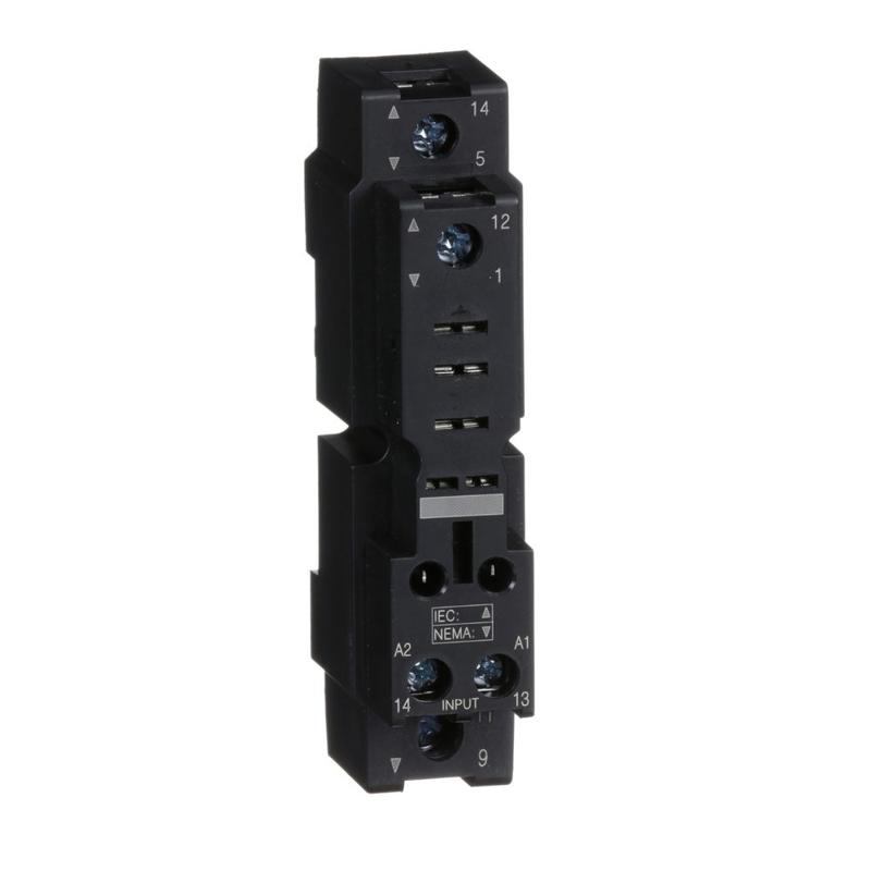 Schneider Electric Harmony, plugin relay socket, mixed contact, 16 A, 250 V, screw clamp, for RPM1 relays, manufacturer catalog image