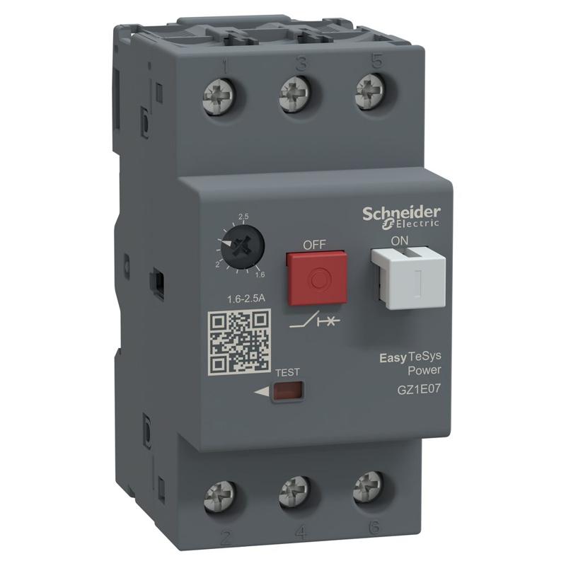 Schneider Electric motor circuit breaker GZ1 - 3 poles 3d - 1.6..2.5A - thermomagnetic trip unit, manufacturer catalog image