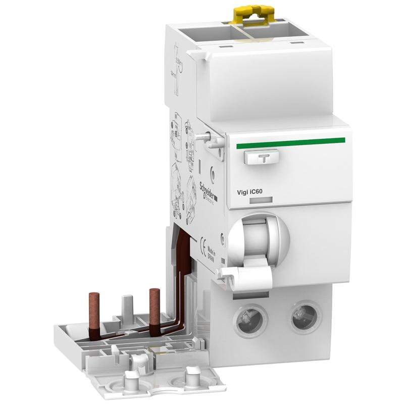 Schneider Electric Vigi iC60 - earth leakage add-on block - 2P - 63A - 30mA - AC type, manufacturer catalog image