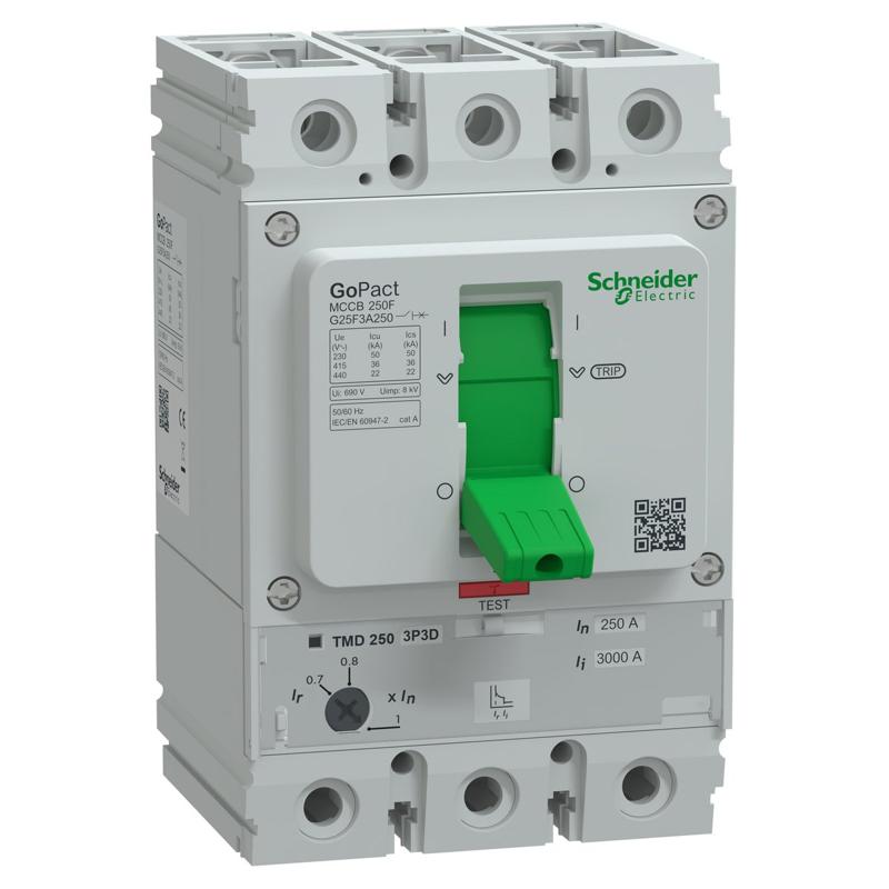 Schneider Electric GoPact MCCB 250 circuit breaker, 250 A at 40 °C, manufacturer catalog image