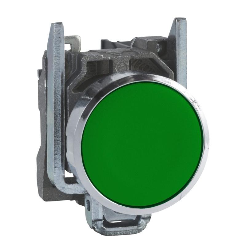 Schneider Electric Push button, metal, flush, green, Ø22, spring return, unmarked, 1 NO, manufacturer catalog image