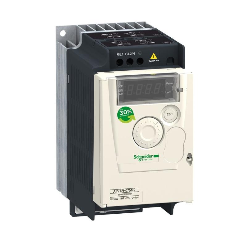Schneider Electric variable speed drive ATV12 - 0.55kW - 0.75hp - 200..240V - 1ph - with heat sink, manufacturer catalog image