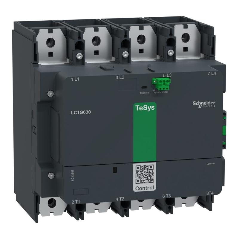 Schneider Electric High power contactor,TeSys Giga 630,4P(4NO),AC-1 <=440V 1050A,standard version,100-250V AC/DC wide band coil, manufacturer catalog image