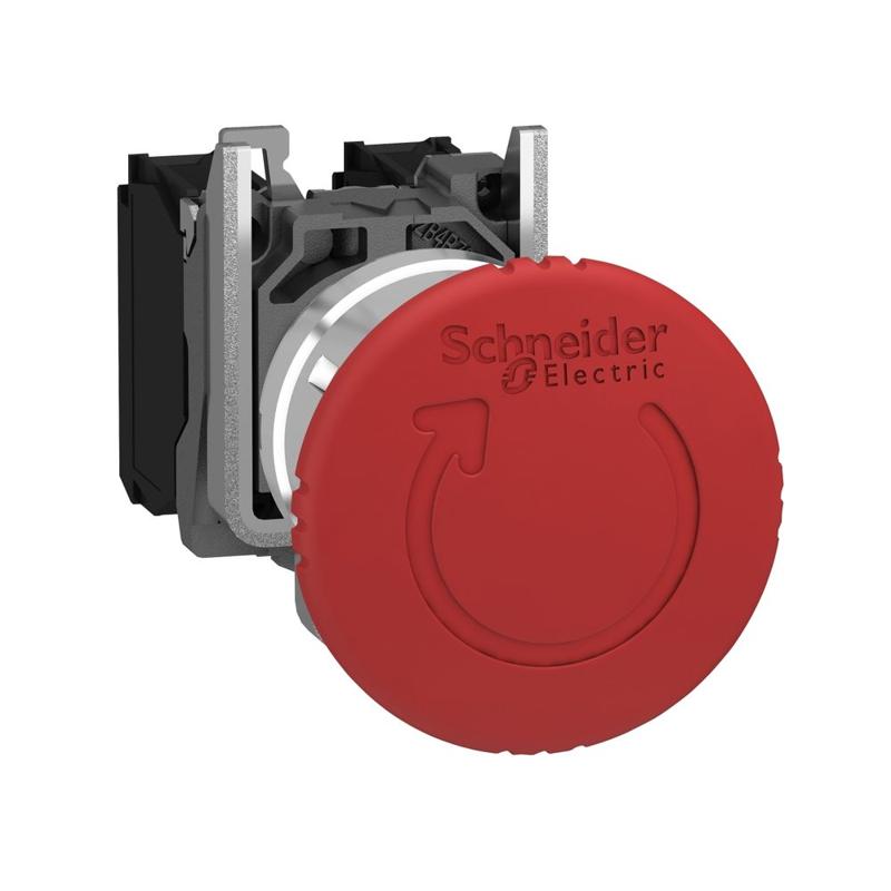 Schneider Electric Red Ø40 Emergency stop, switching off Ø22 latching turn release 2NC, manufacturer catalog image