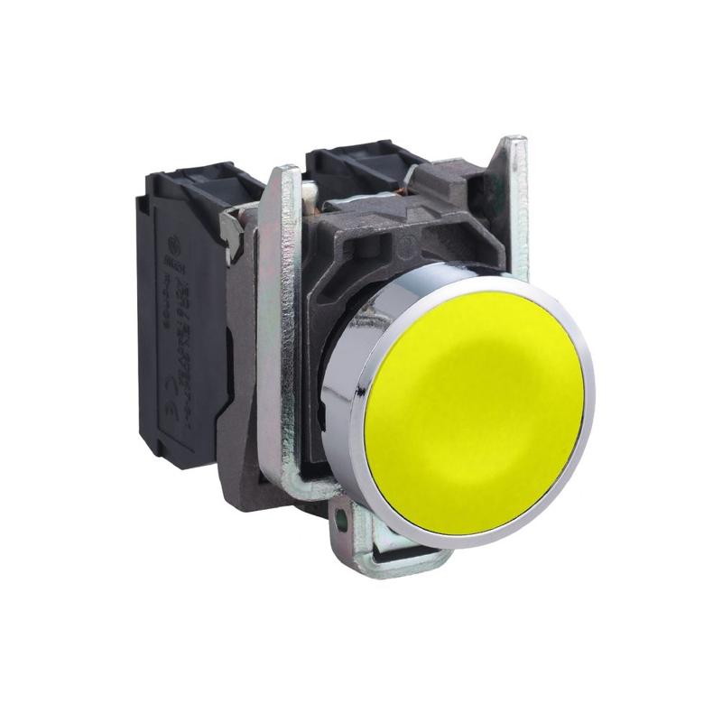 Schneider Electric Push button, metal, flush, yellow, Ø22, spring return, unmarked, 1 NO, manufacturer catalog image