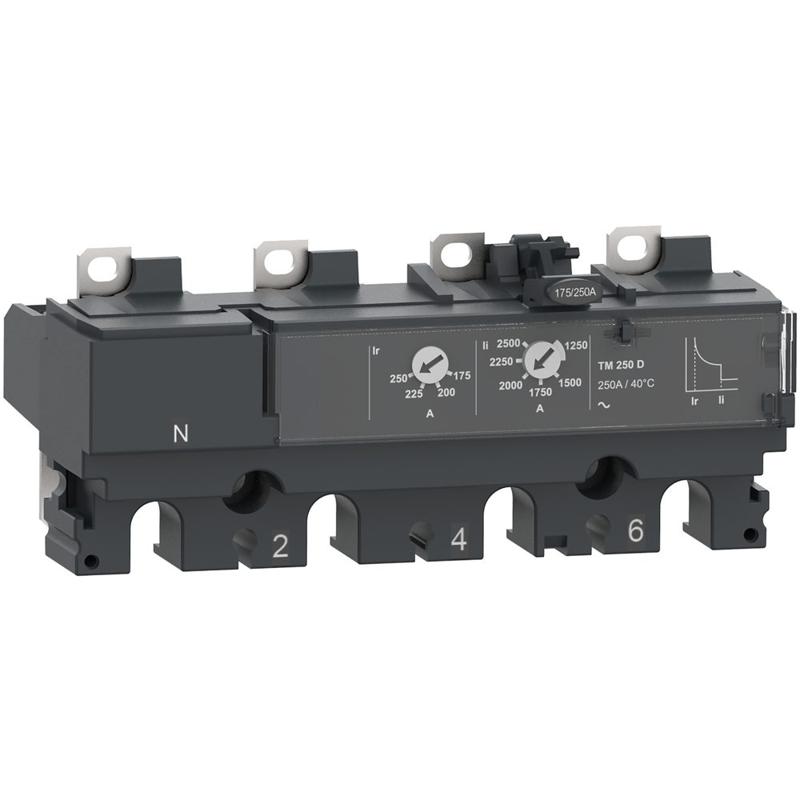 Schneider Electric trip unit TM200D for ComPacT NSX 250 circuit breakers, thermal magnetic, rating 200 A, 4 poles 3d, manufacturer catalog image