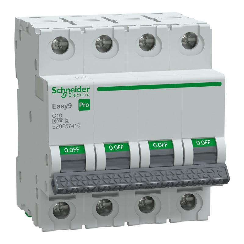 Schneider Electric Miniature Circuit Breaker(MCB), Easy9 Pro, 4P, 10A, C curve, 6000A(IEC/EN 60898-1), manufacturer catalog image