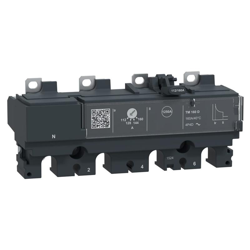 Schneider Electric trip unit TM160D for ComPacT NSX 160/250 circuit breakers, thermal magnetic, rating 160 A, 4 poles 4d, manufacturer catalog image