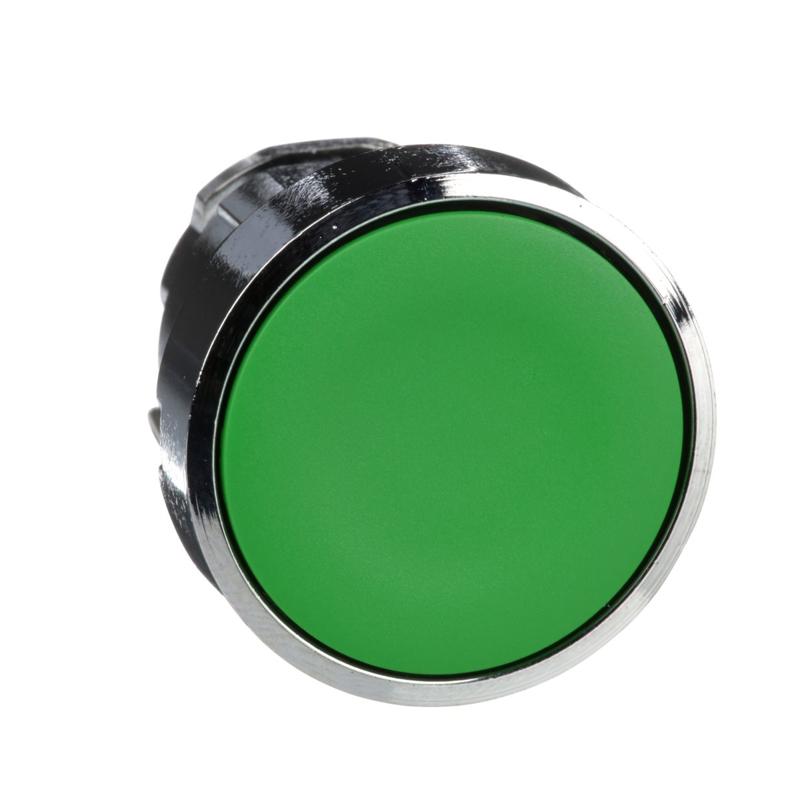 Schneider Electric Push button head, metal, flush, green, Ø22, spring return, unmarked, manufacturer catalog image