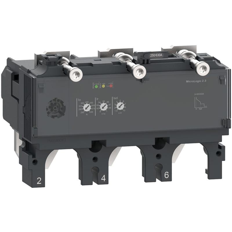 Schneider Electric Trip unit MicroLogic 2.3 for ComPacT NSX 630 circuit breakers, electronic, rating 630A, 3 poles 3d, manufacturer catalog image