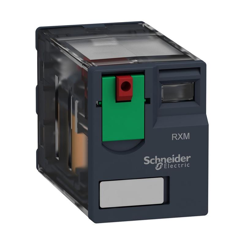Schneider Electric Harmony, Miniature plug-in relay, 12 A, 2 CO, with lockable test button, 24 V AC, manufacturer catalog image