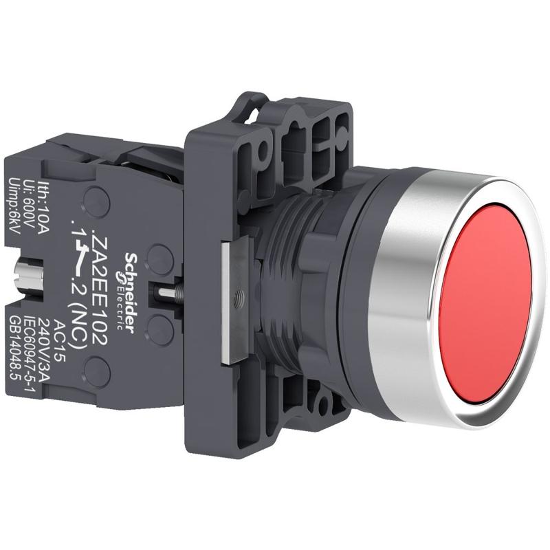 Schneider Electric round red push-button Ø 22 - flush spring return - 1NC, manufacturer catalog image