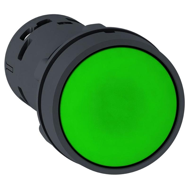 Schneider Electric Monolithic push button, plastic, green, Ø22, spring return, unmarked, 1 NO, manufacturer catalog image