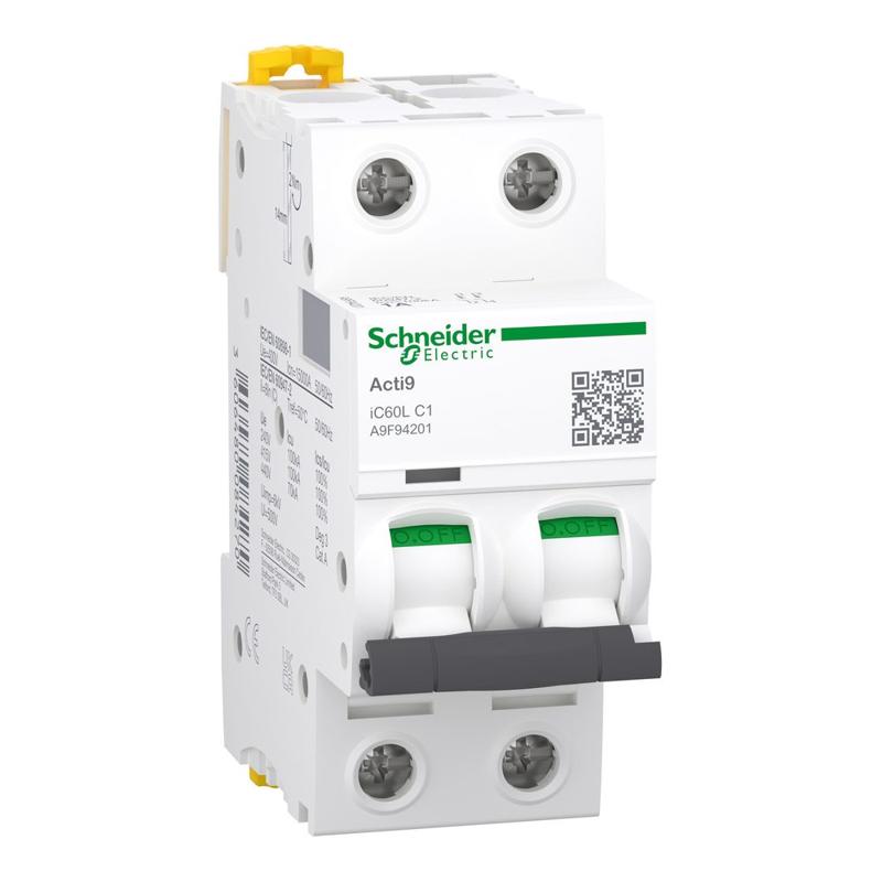 Schneider Electric iC60L - miniature circuit breaker - 2P - 1A - C curve, manufacturer catalog image