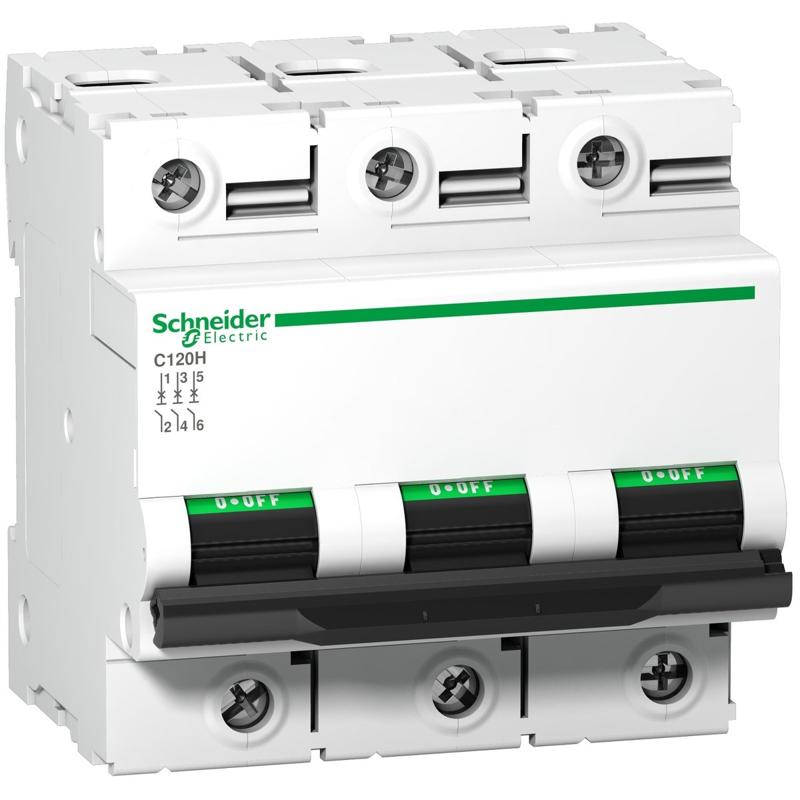 Schneider Electric Miniature circuit-breaker, Acti9 C120H, 3P, 100 A, C curve, 15000 A (IEC 60898-1), 15 kA (IEC 60947-2), manufacturer catalog image
