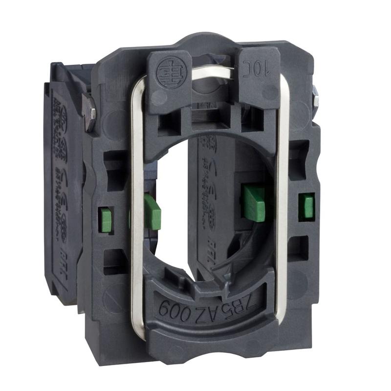 Schneider Electric single contact block with body/fixing collar 2NO screw clamp terminal, manufacturer catalog image