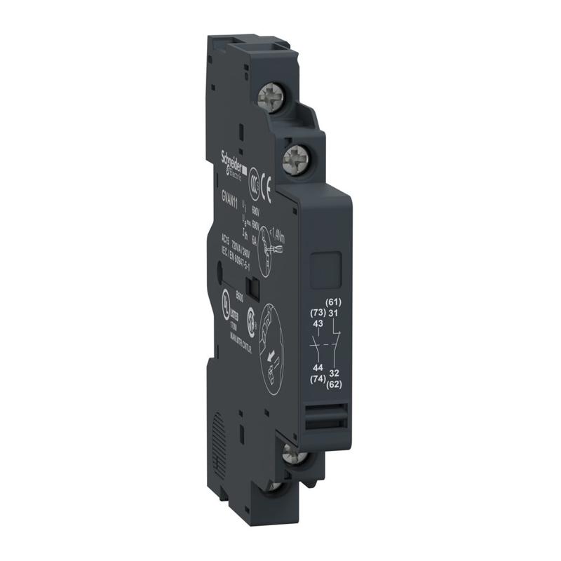 Schneider Electric TeSys GV2 & GV3 - auxiliary contact block - 1 NO + 1 NC, manufacturer catalog image