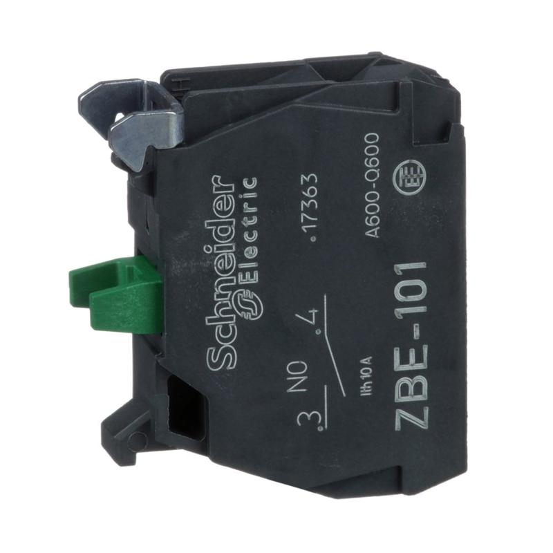 Schneider Electric single contact block for head Ø22 1NO silver alloy screw clamp terminal, manufacturer catalog image