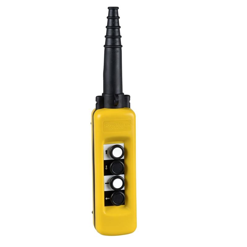 Schneider Electric Pendant control station, plastic, yellow, 4 push buttons, manufacturer catalog image
