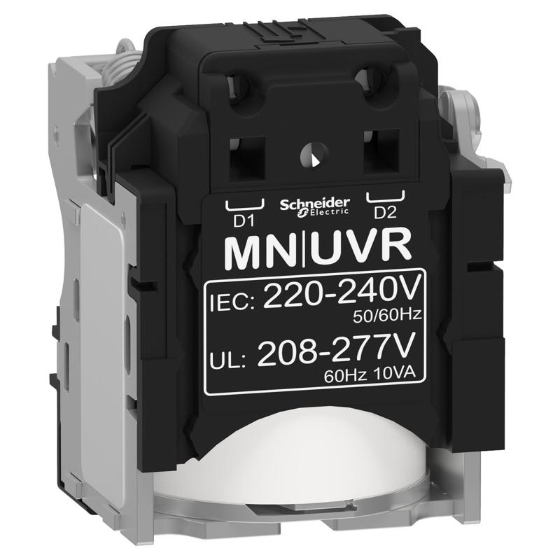 Schneider Electric MN undervoltage release, Compact NSX, PowerPact Multistandard, EasyPact CVS, rated voltage 220 to 240 VAC 50/60 Hz, 208 to 277 VAC 60 Hz, manufacturer catalog image
