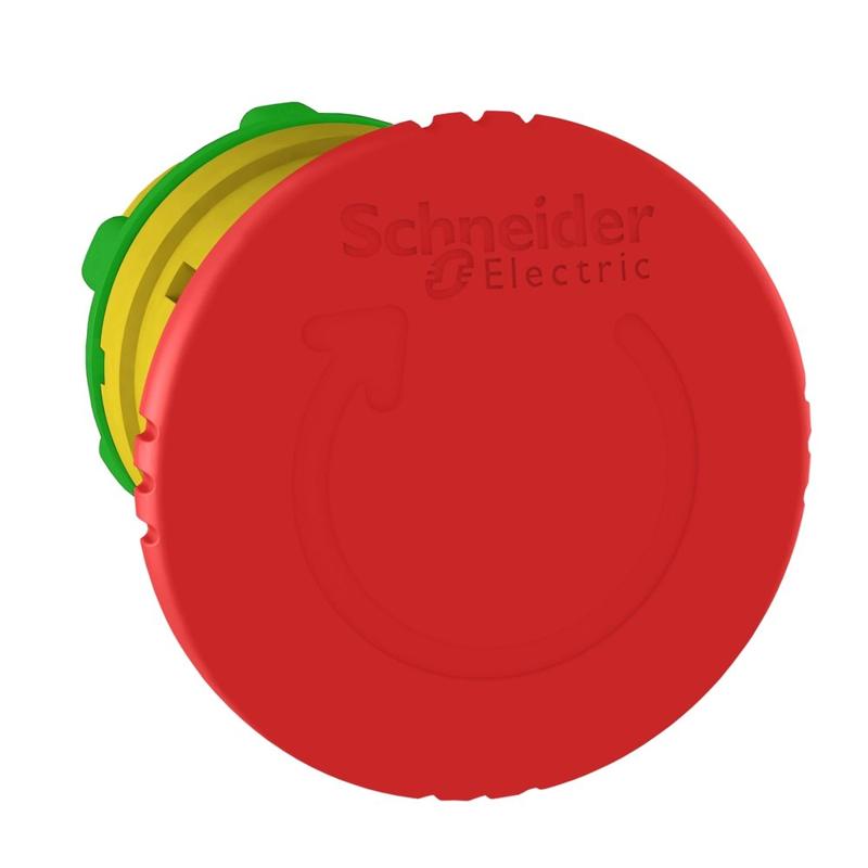 Schneider Electric red Ø40 Emergency stop, switching off head Ø22 trigger and latching turn release, manufacturer catalog image