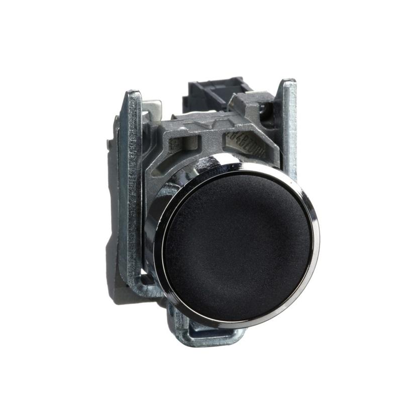 Schneider Electric Push button, metal, flush, black, Ø22, spring return, unmarked, 1 NO, manufacturer catalog image