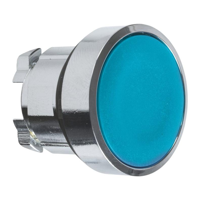 Schneider Electric blue flush pushbutton head Ø22 spring return unmarked, manufacturer catalog image