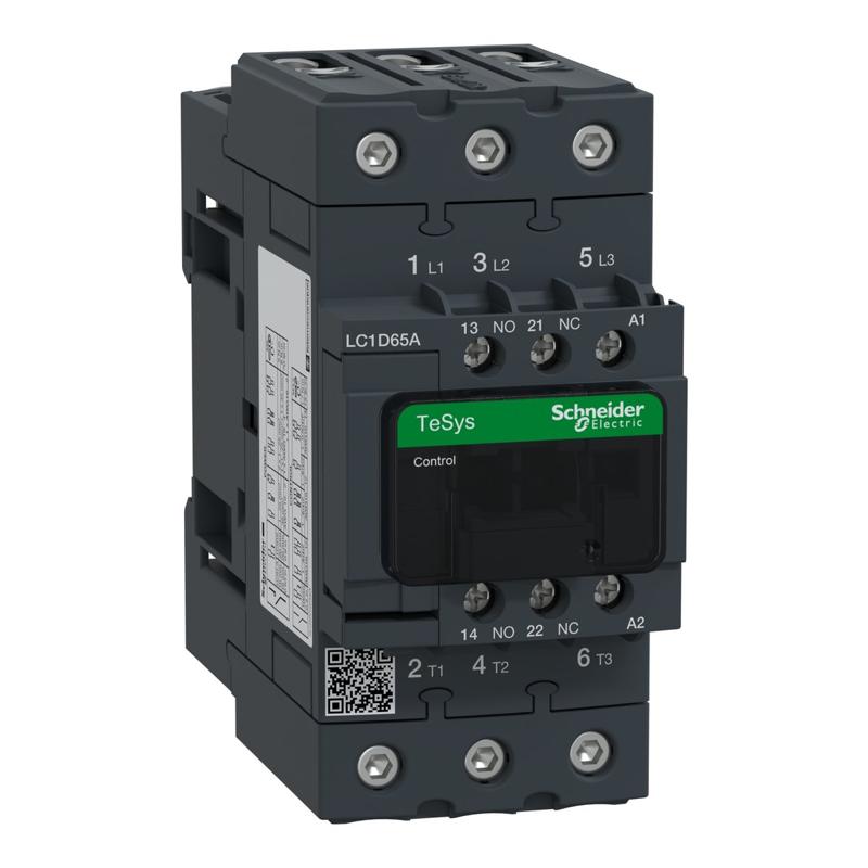 Schneider Electric TeSys D contactor - 3P(3 NO) - AC-3 - <= 440 V 65 A - 48 V AC 50/60 Hz coil, manufacturer catalog image