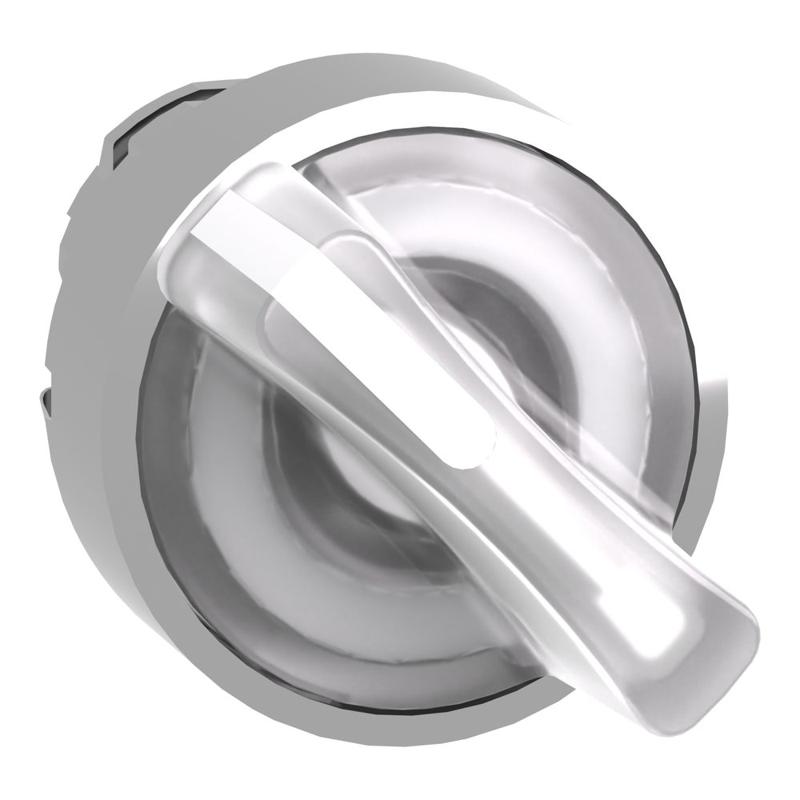 Schneider Electric white illuminated selector switch head Ø22 2-position spring return, manufacturer catalog image