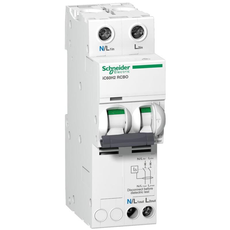Schneider Electric iC60H2 - earth leakage circuit breaker - 2P - C curve - 10 A - 30m A - 240 V, manufacturer catalog image
