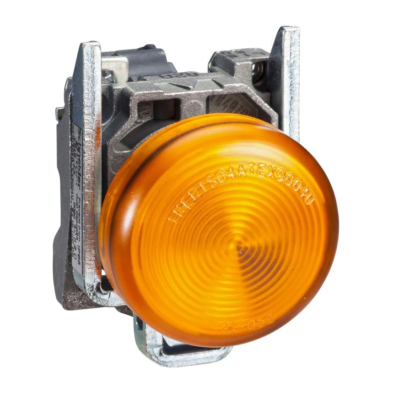 Schneider Electric orange complete pilot light Ø22 plain lens with BA9s bulb 250V, manufacturer catalog image