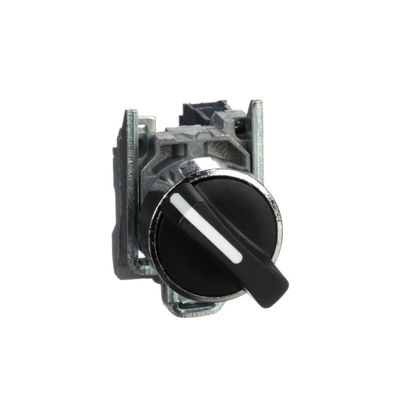 Schneider Electric Selector switch, Harmony XB4, metal, black, 22mm, 2 positions, stay put, 1NO, manufacturer catalog image