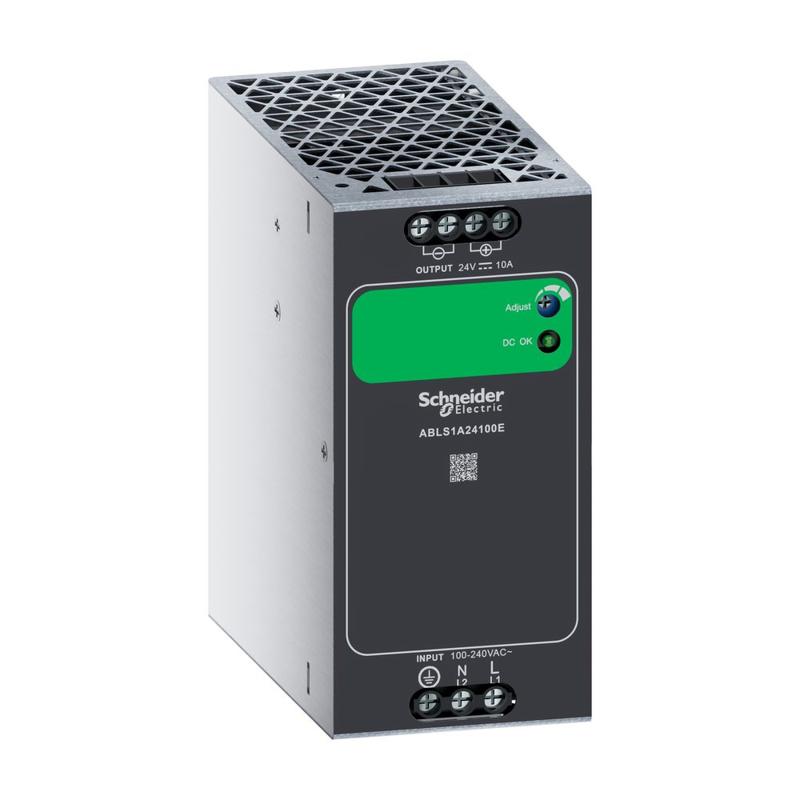 Schneider Electric single phase power supply, 100 to 240V AC input, 24V DC output, 240W, Din-rail, IP20, manufacturer catalog image