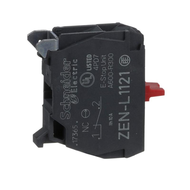 Schneider Electric single contact block for head Ø22 1NC screw clamp terminal, manufacturer catalog image